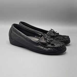 Vintage Faded Glory 2 Eye Loafers Boat Shoes Sz 9 Black Leather Tassels Jessie